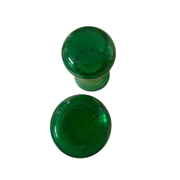 Art Deco Emerald Green Gold Striped 3.75" Glass Bud Vases Czech Glass Set Of 2 - Picture 4 of 7
